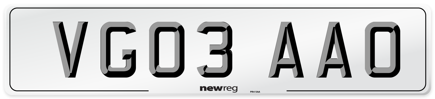 VG03 AAO Number Plate from New Reg